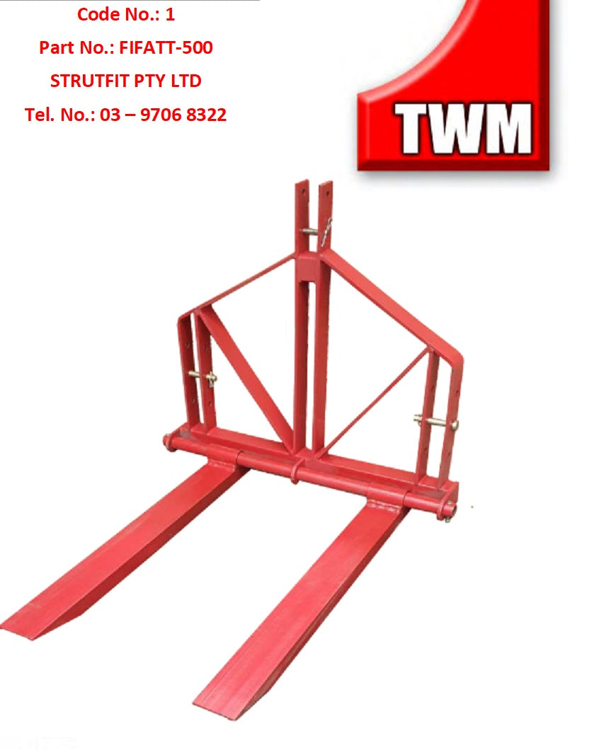 FORKLIFT ATTACHMENT – 3 Point Linkage Rear Forks 500kgs Part No. FIFATT-500 Code No. 1