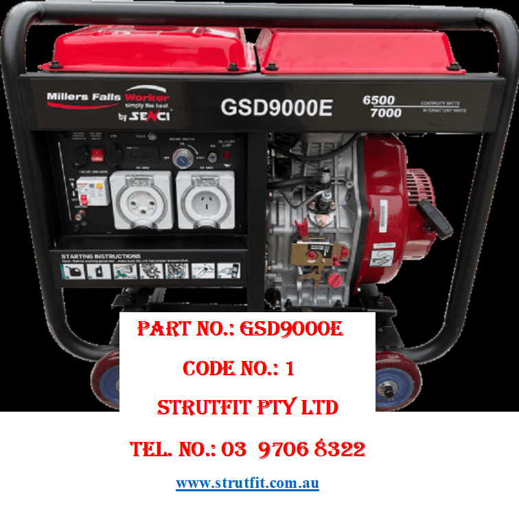 GENERATOR – 8.75kVa Diesel Open – Frame Part No.: GSD9000E Code No. 1