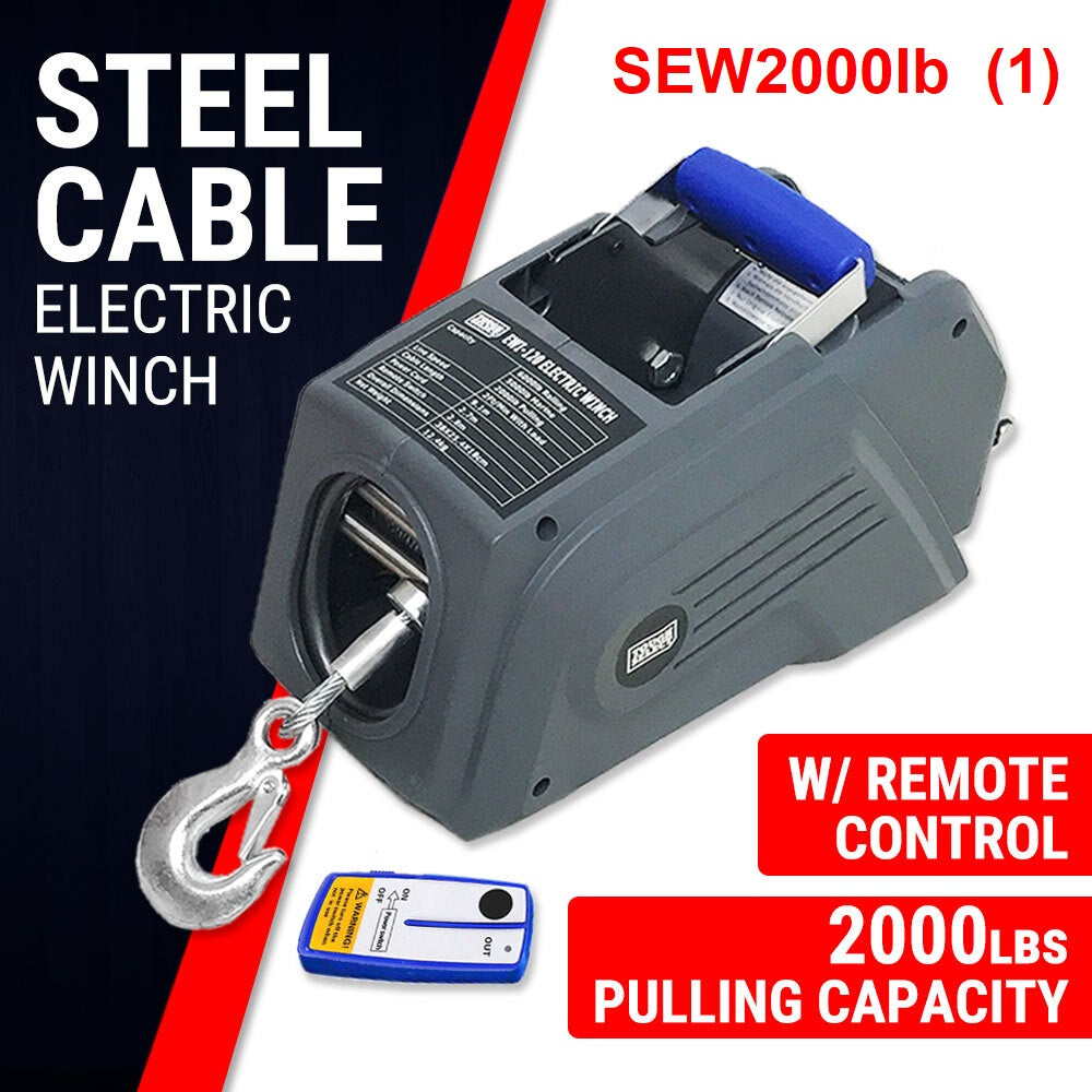 ELECTRIC Winch 2000lbs 12V 9.1m Steel cable w/remote Control Part SEW2000lb C26