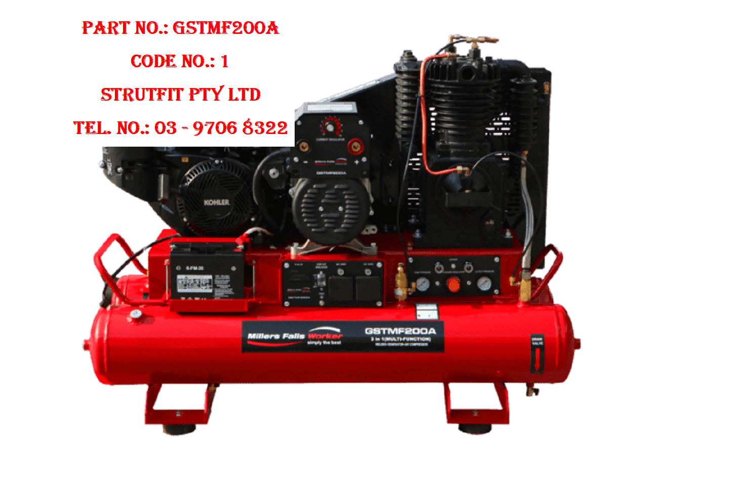 WELDER/GENERATOR/AIR COMPRESSOR Petrol Multi-function Part No.: GSTMF200A Code 1