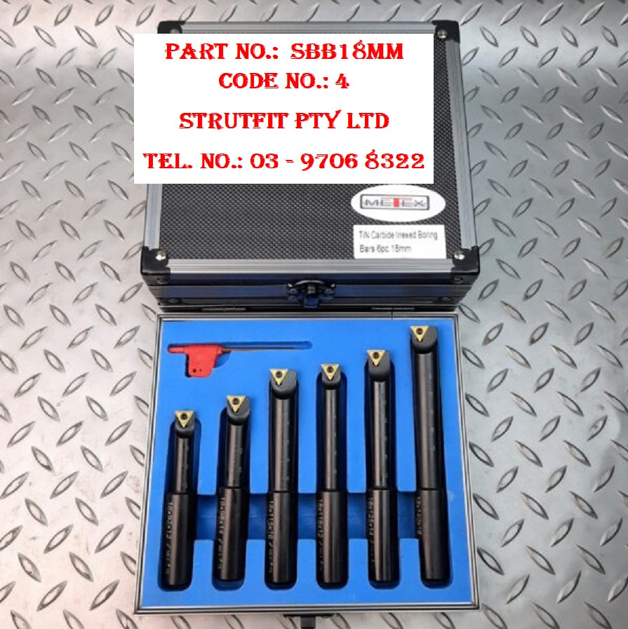 18mm METEX Indexable Boring Bar Lathe Tool 6pc Set TiN Tips Part No.: SBB18mm Code No. 4