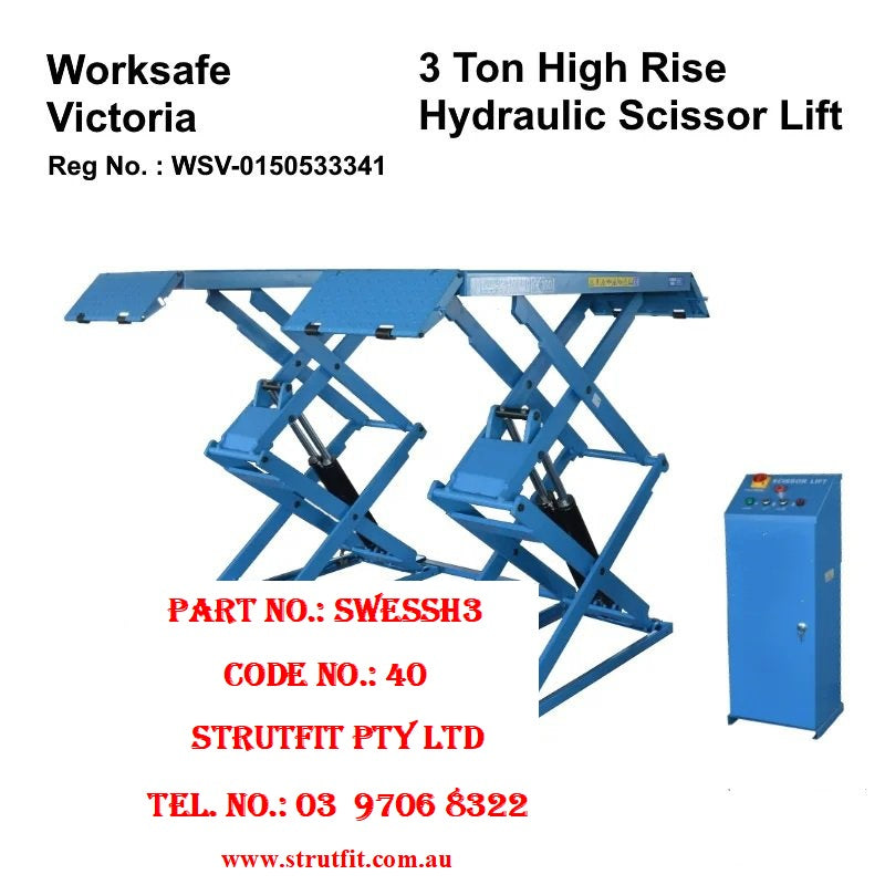 3 T High Rise Hyd. Scissor Lift Car Hoist Part No.: SWESSH3 Code 40