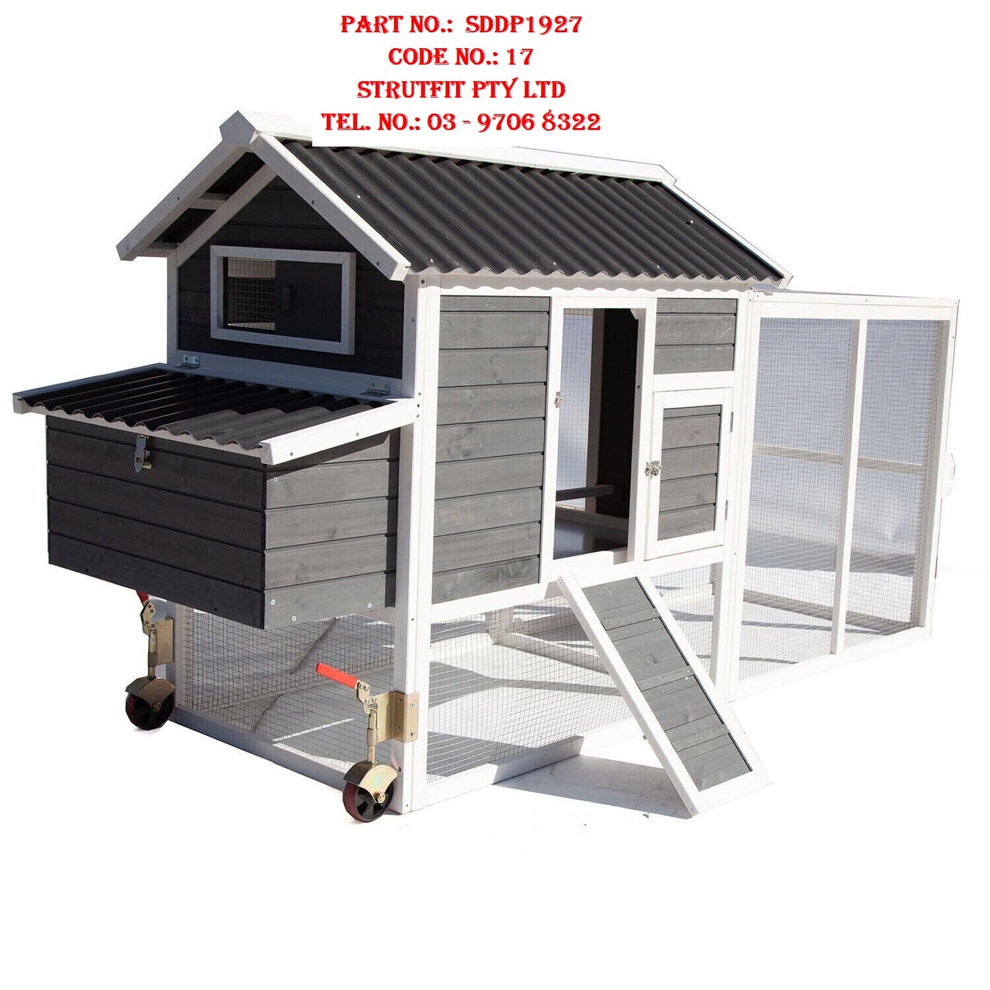 CHICKEN COOP with Run on Wheel PVC Roof Part No.: SDDP1927 Code No. 17