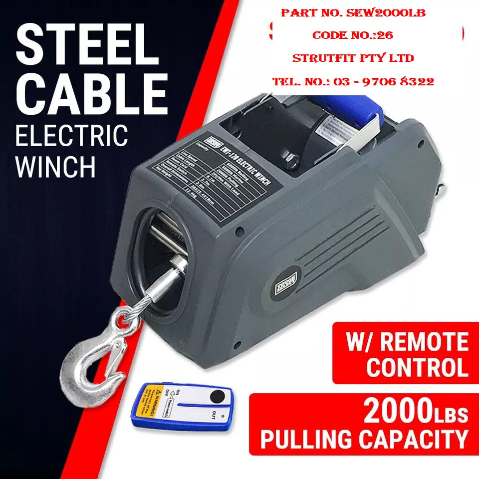 ELECTRIC Winch 2000lbs 12V 9.1m Steel cable w/remote Control Part SEW2000lb C26
