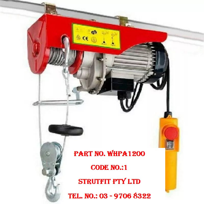 ELECTRIC WINCH HOIST 600/1200kg steel cable wire remote Part No.: WHPA1200 Code No.: 1