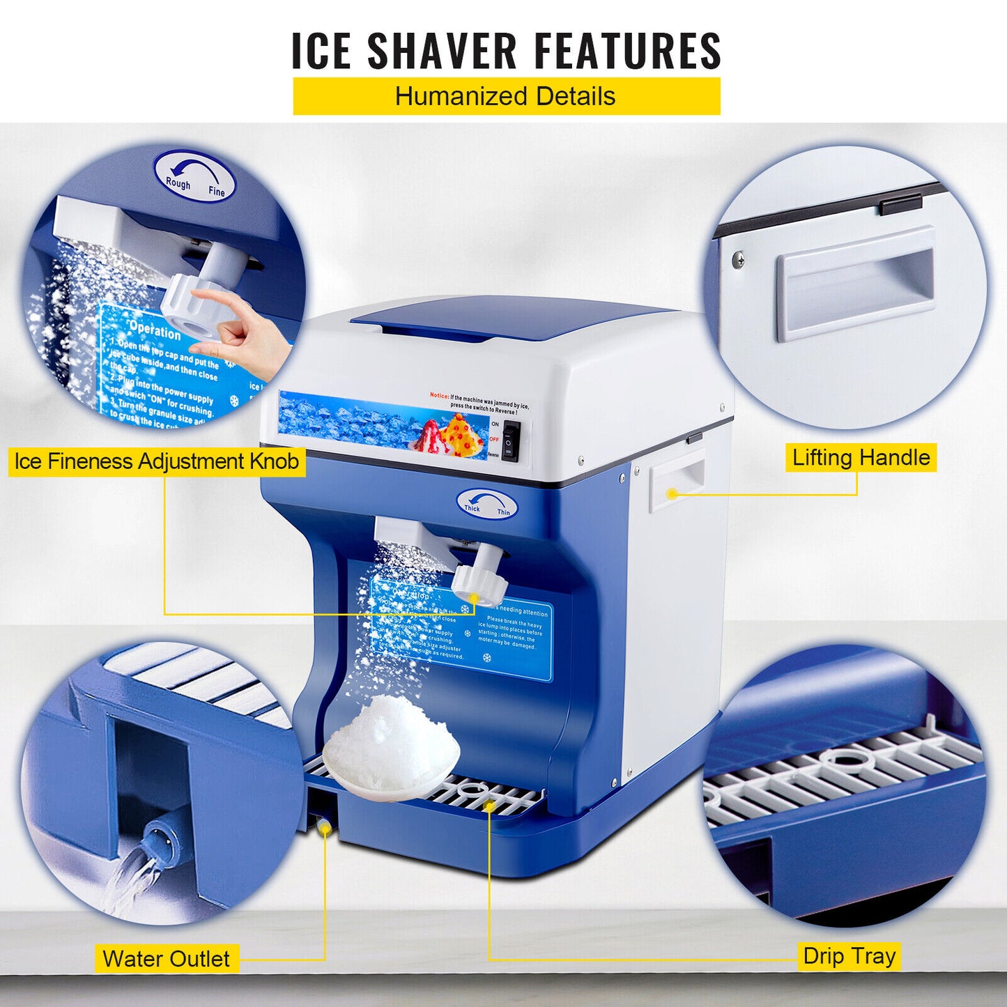 Ice Shaver Snow Cone Maker Ice Crusher Shaver 120kg/h PART NO: ICE120 CODE28