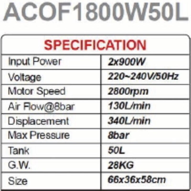 1800W 2.4HP 50 l Oil-Free Air Compressor L/Maintenance Quiet Part : ACOF1800W50L