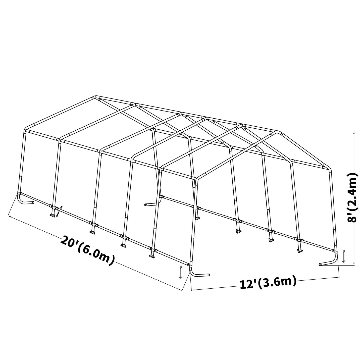 PORTABLE CARPORT GARAGE SHELTER CANOPY SINGLE SIZE 12X20ft Part No.: SPC1220 Code No. 41