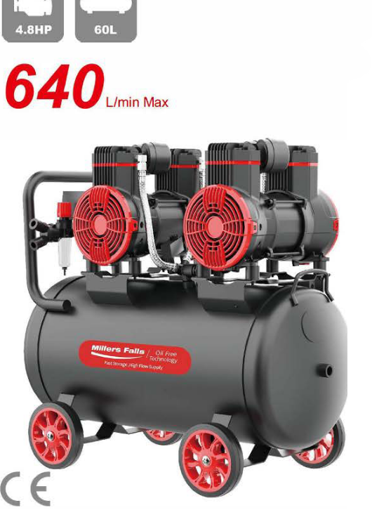 3560W 4.8Hp 60 l Oil-Free Air Compressor Low Maintenance Quiet Part No.: ACOF3560W60L Code 1