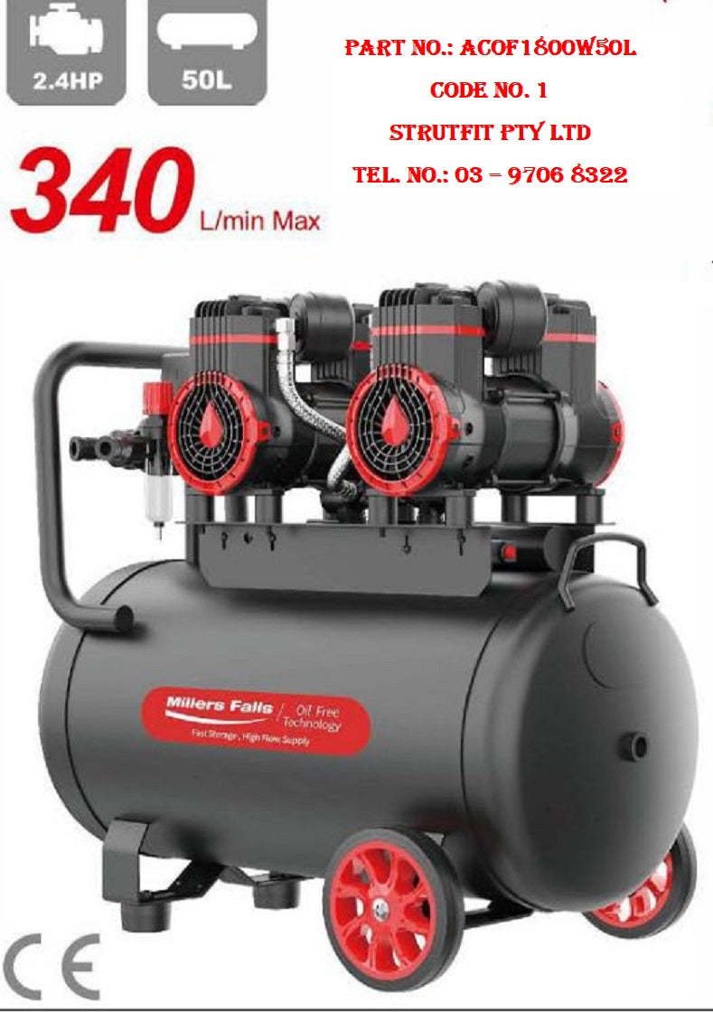 1800W 2.4HP 50 l Oil-Free Air Compressor L/Maintenance Quiet Part : ACOF1800W50L