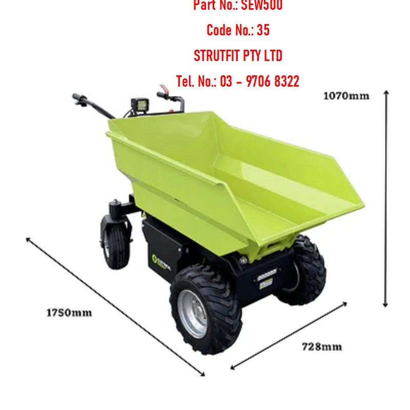 WHEELBARROW Electric, Battery DUMPER Hyd. Tip 500kg Part No.: SEW500 Code No.: 35