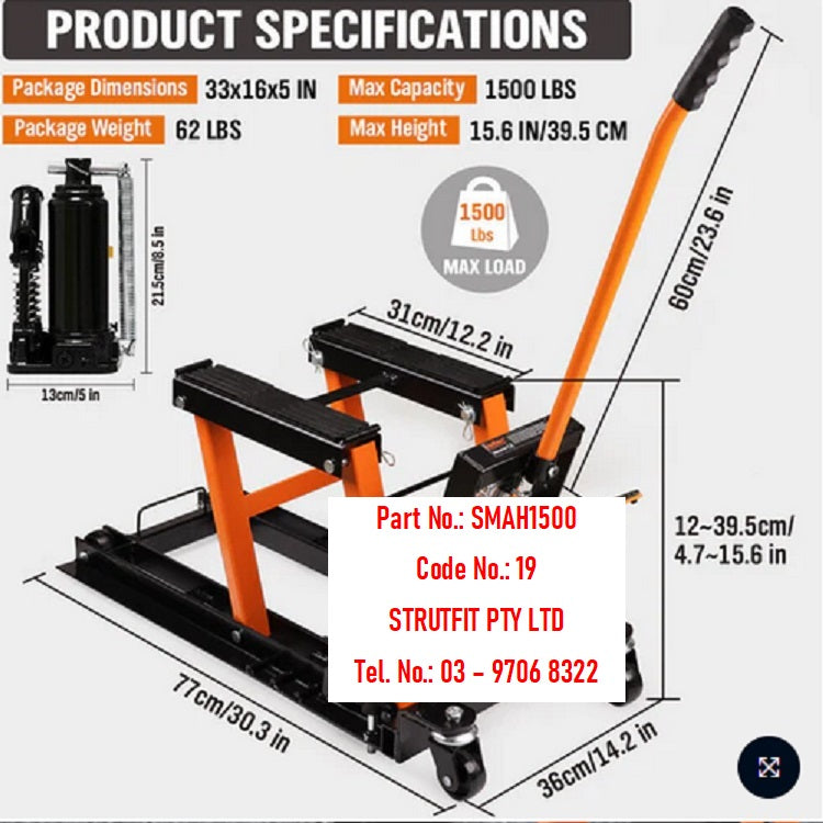 MOTORCYCLE ATV Hyd. Pump Jack 1500 lbs. Part No.: SMAH1500 Code 19