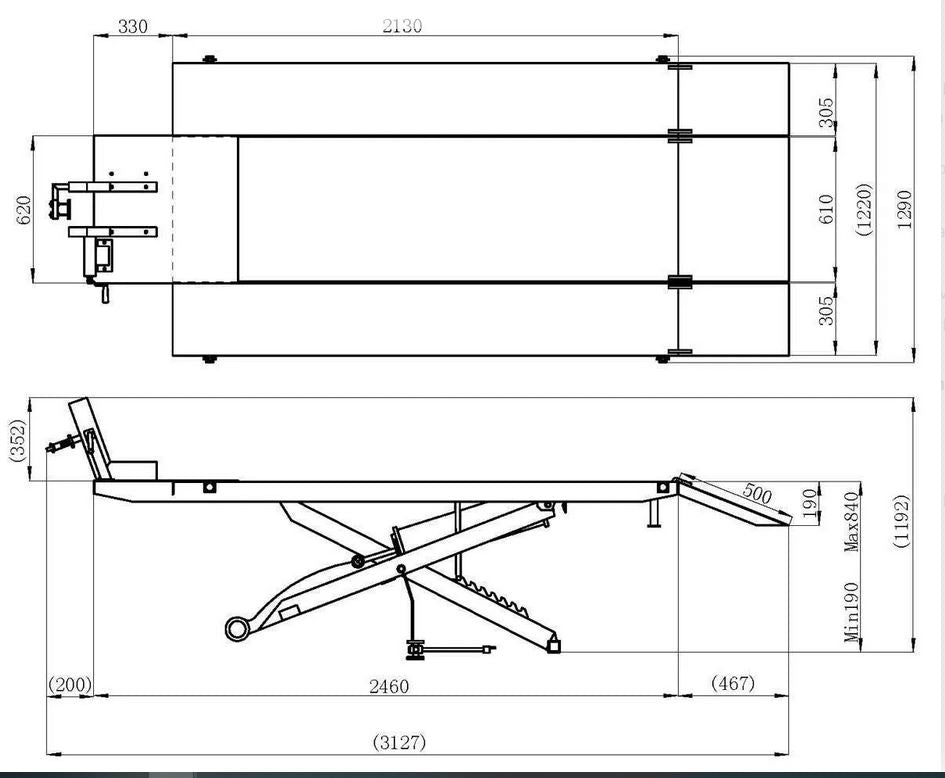 MOTORCYCLE HOIST PNEUMATIC LIFT TABLE Part No. SML105W Code No. 13