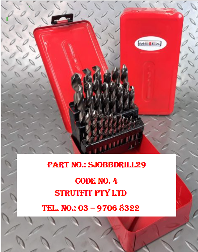 DRILL BIT SET Imp. 29 pc JOBBER METEX Deluxe HSS Bright Part No.: SJOBBDRILL29 Code 4