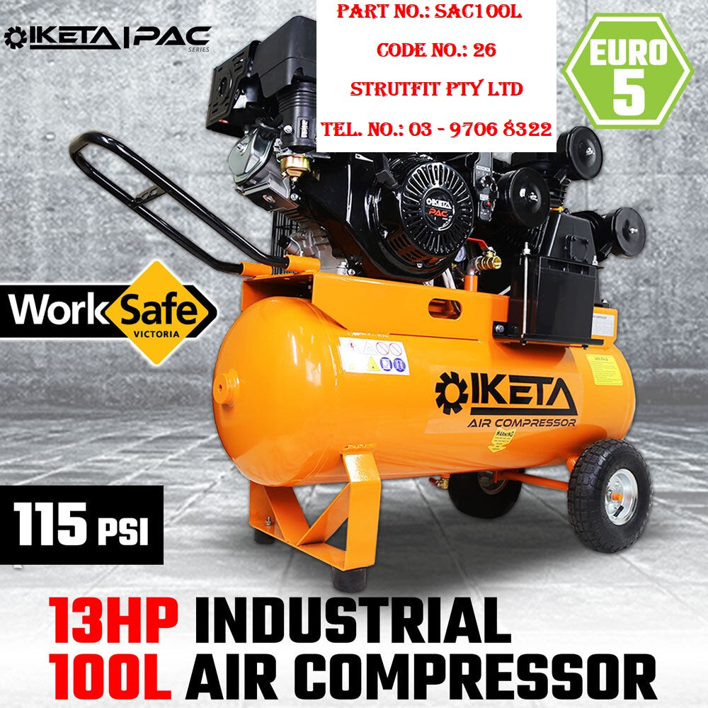 100L 13HP Ind . Air Compressor Elect. Portable Inflator Tank Pump Petrol Part  SAC100L Code 26