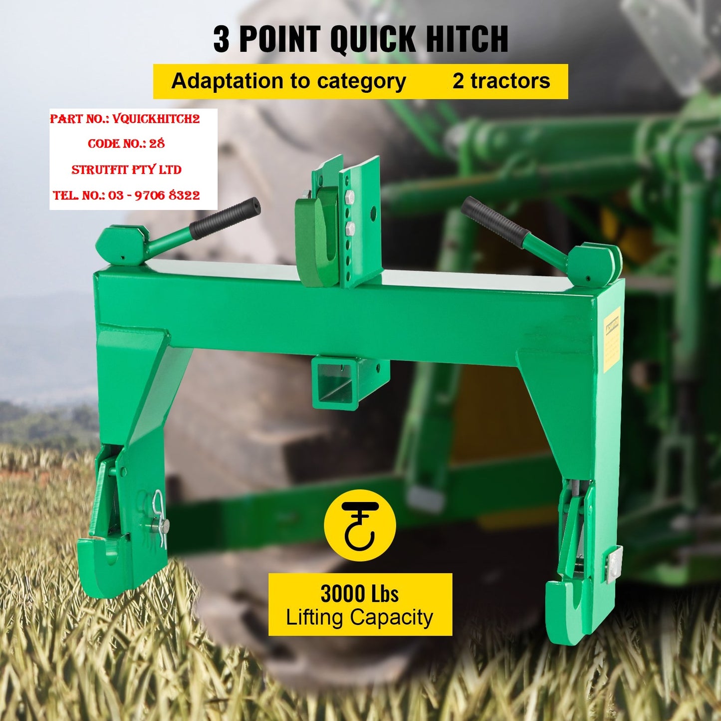 3-Point QUICK HITCH Tractor Quick Hitch Fit for Category 2 Part VQUICKHITCH2 C28