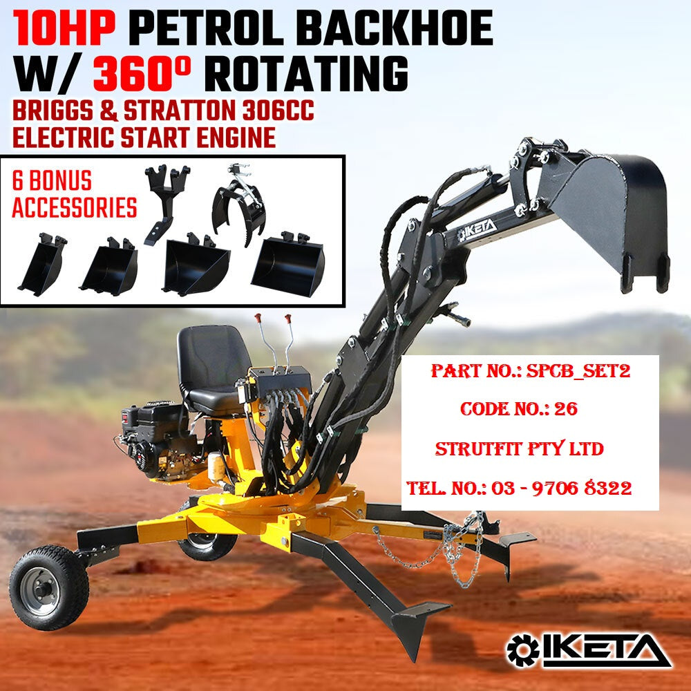 Backhoe W 360º Rotating Petrol Excavator 4-Stroke Briggs & Stratton Eng Towable Part No.: SPCB_SET2 Code 26