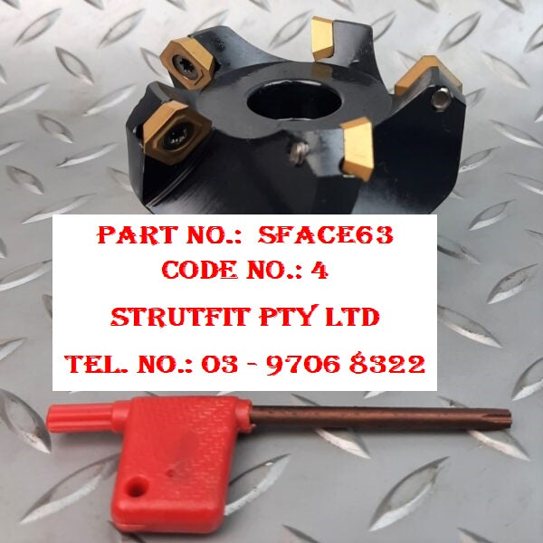 63mm 45° FACE MILL CUTTER HSS T in Inserts Included Part No.: SFACE63 Code No. 4