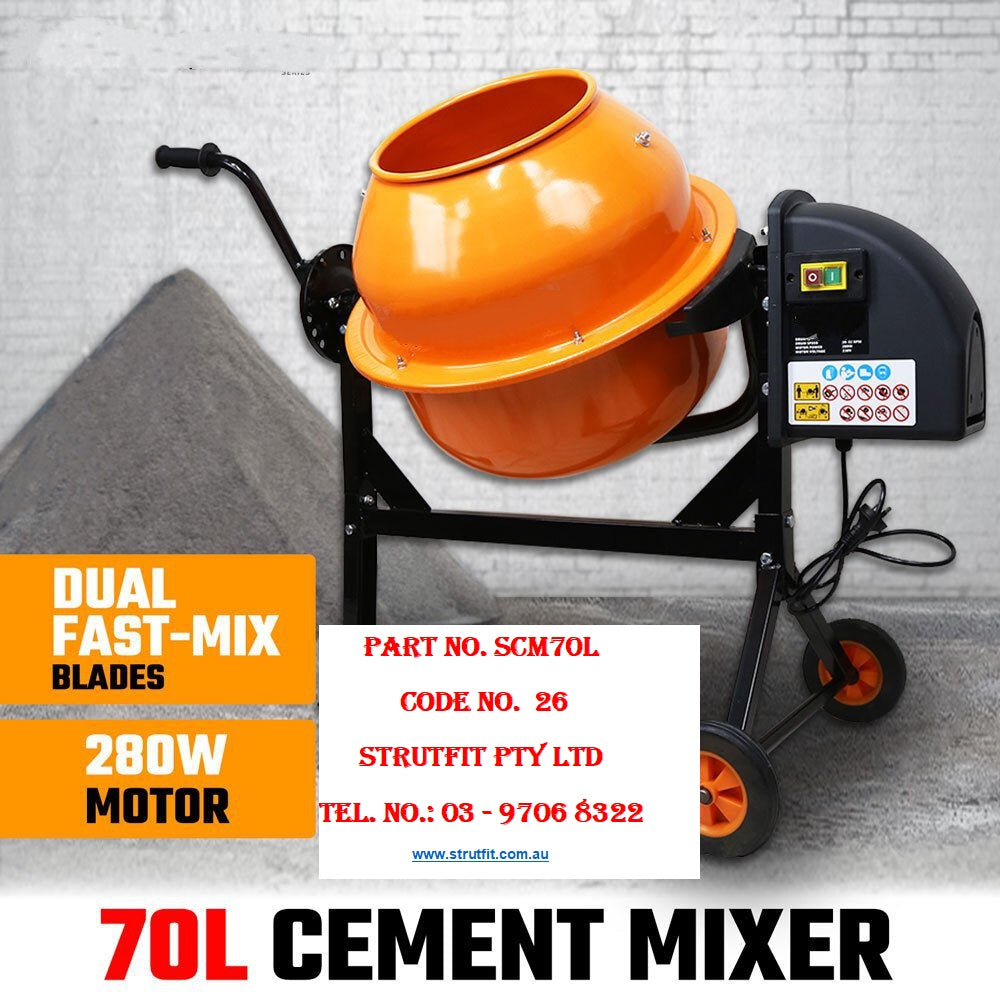 70L Cement Concrete Mixer Electric Portable Part No.: SCM70L Code 26