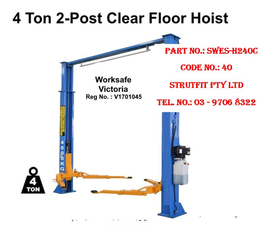 2-Post 4 ton Clear Floor Car Hoist Part No.: SWES-H240C Code 40