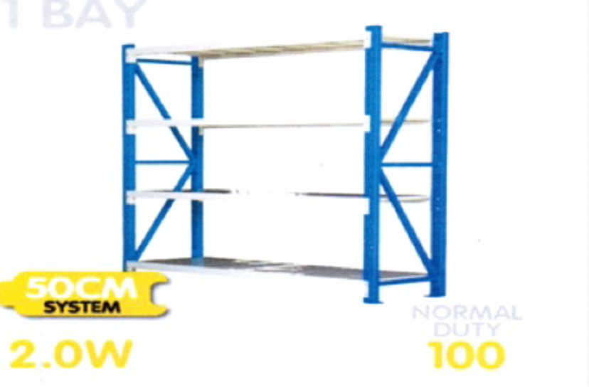 RACKS – warehouse rack (shelving) 2 m 100kg per shelf Part No.: WHRACKMF Code 1