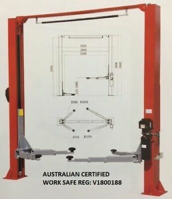 CAR HOIST 2 Post Clear Floor 4500kg 240v or 415v Part No.: RCH45 Code No. 10